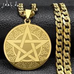 Jewish Tetragrammaton Hebrew Pentagram Stainless Steel Necklaces for Men Gold Color Witch Knot  Chain Jewelry colar masculino