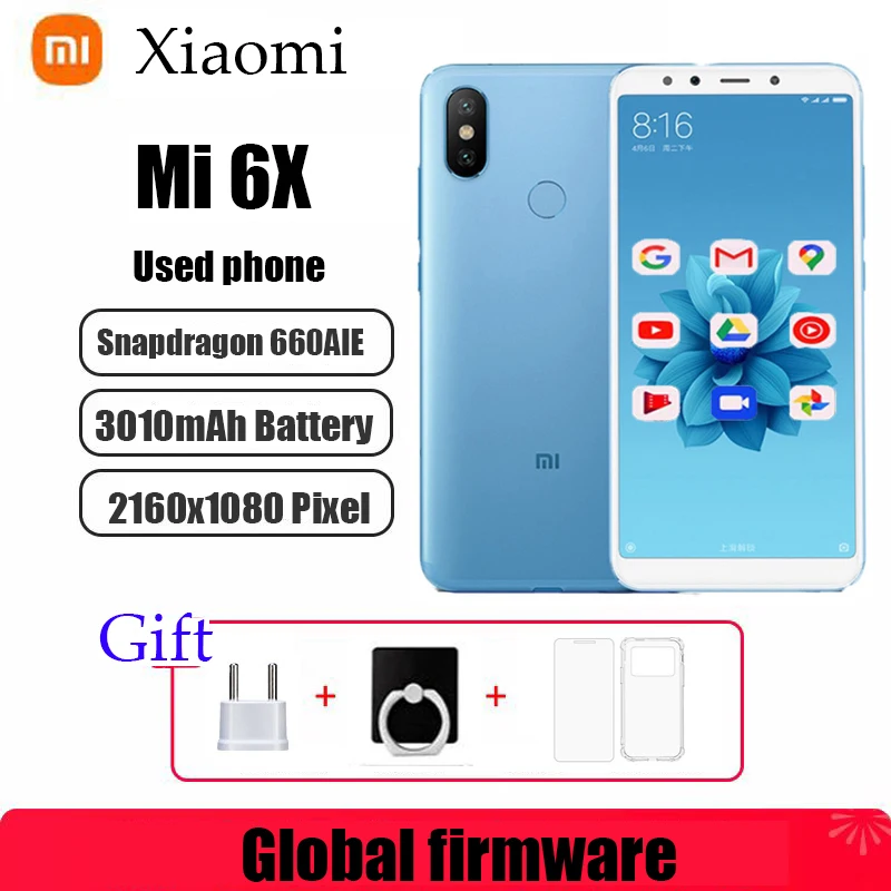 Global firmware Xiaomi Mi 6X smartphone 20 million pixels celular googleplay Fingerprint Octa-core Global Rom 4G used phone