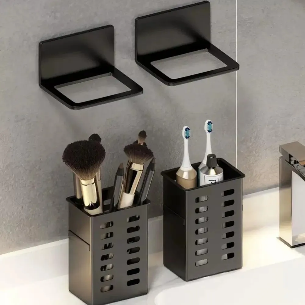Wall Mounted Wall Toothbrush Holder Hanging Bracket No Drill Bathroom Storage Box Self Adhesive Space Saving Organizer