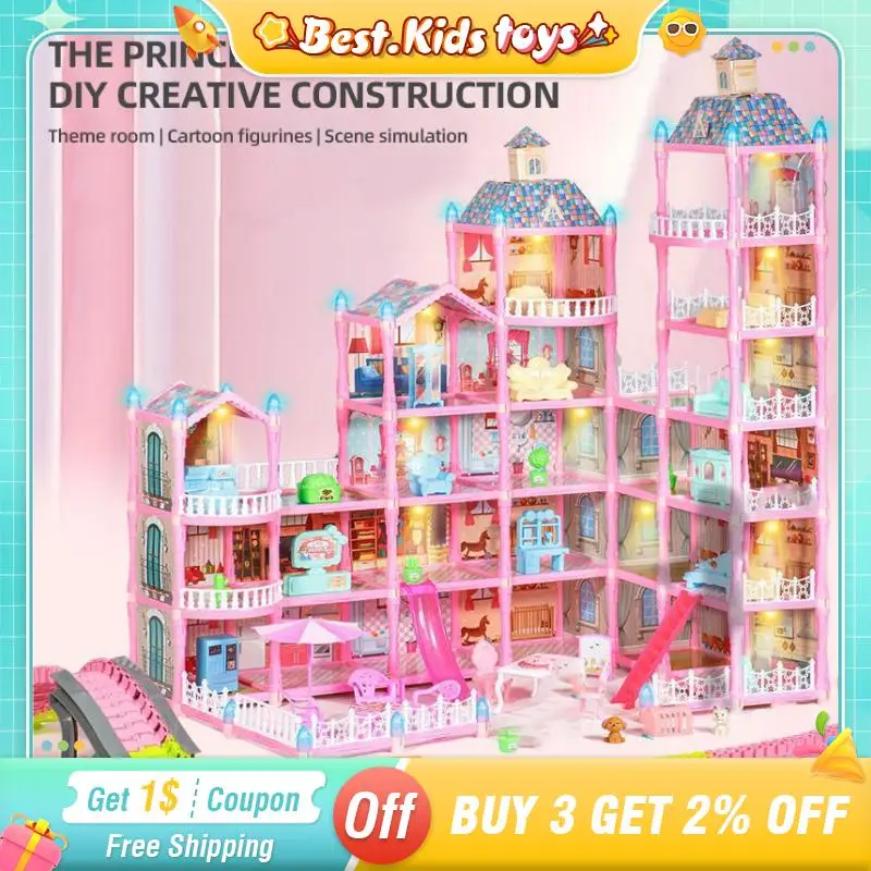 

DIY Doll House Villa Princess Castle Play House Assembly Doll Building Blocks Miniature Furniture Children Toy Birthday Gifts