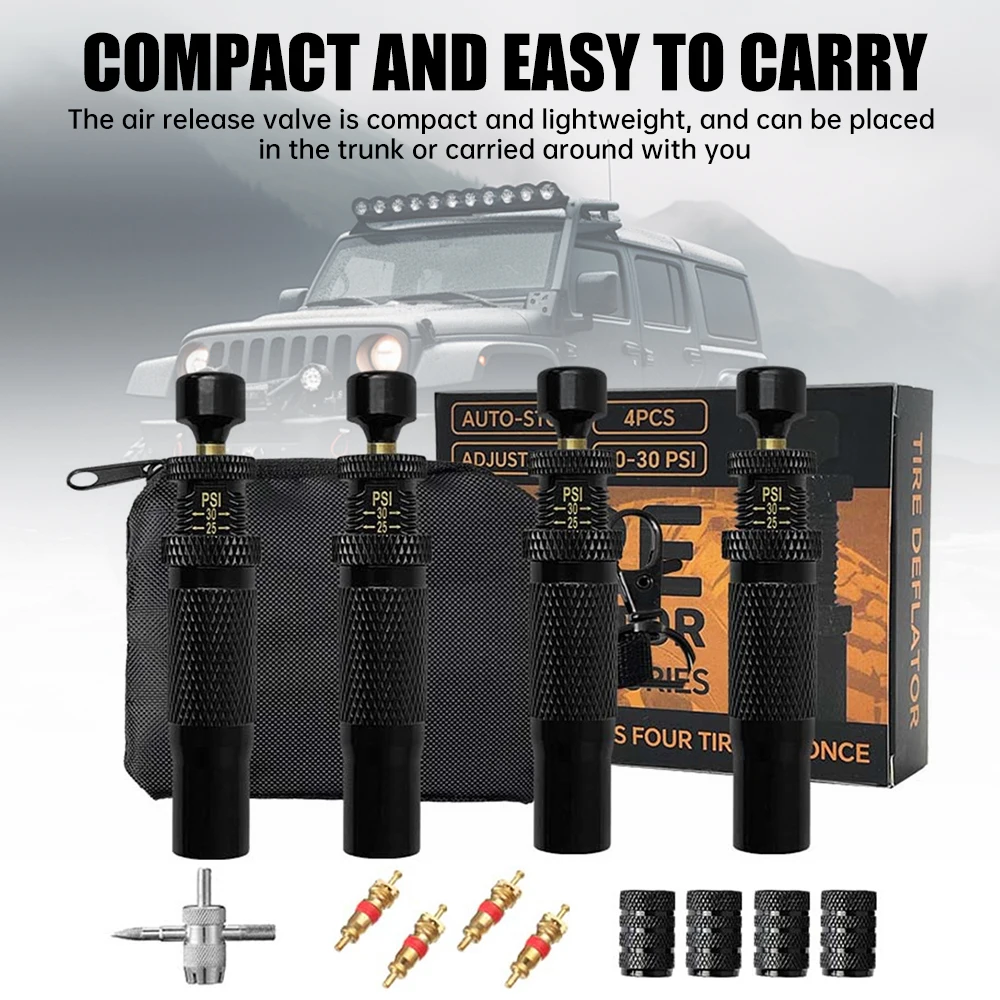 Nuovo kit valvola di sgonfiaggio pneumatici con arresto automatico regolabile Kit di strumenti di sgonfiaggio pneumatici avvitati Set per veicoli Moto fuoristrada 4x4