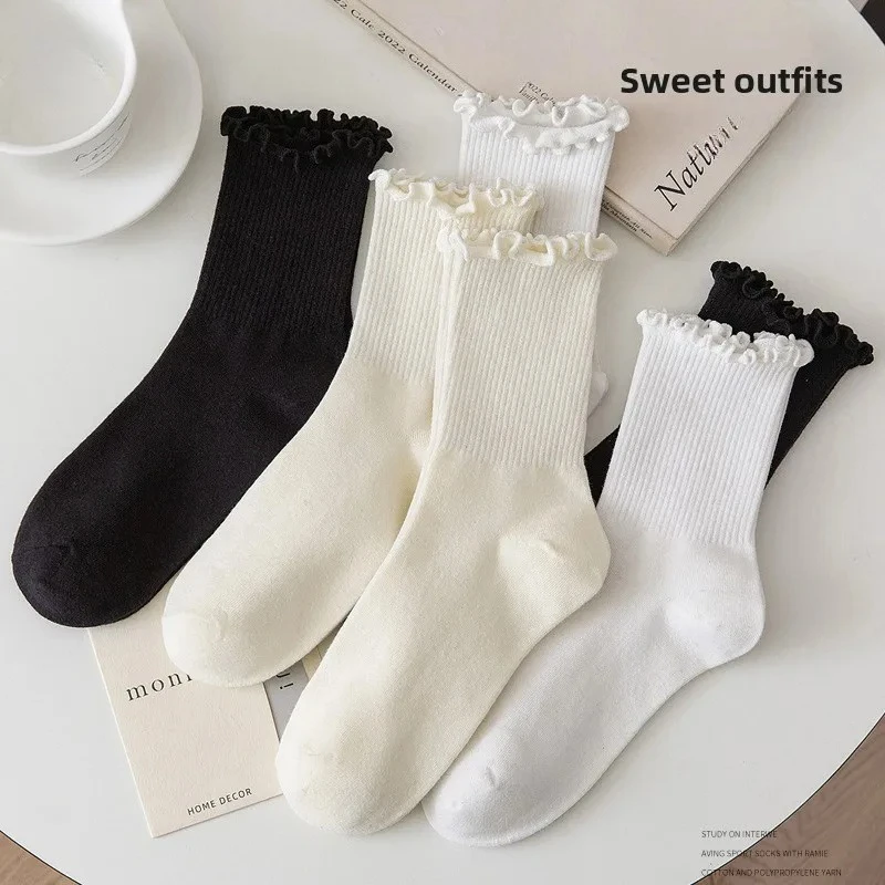 Harajuku كشكش الجوارب النساء الفتيات الحلو القطن الأوسط أنبوب أسود جوارب بيضاء Jk لوليتا لينة تنفس الكاحل فضفاضة قصيرة جورب