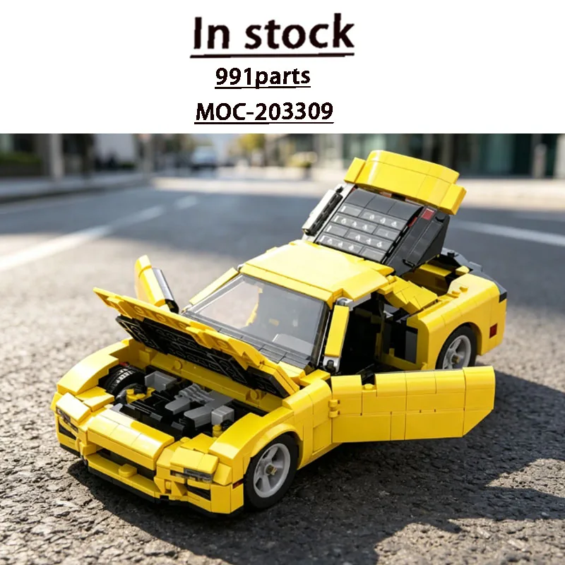 MOC-203309 New Yellow FD RX-7 Supercar Racing Building Block Model 991 Parts Boys Kids Birthday Building Blocks Toy Gift