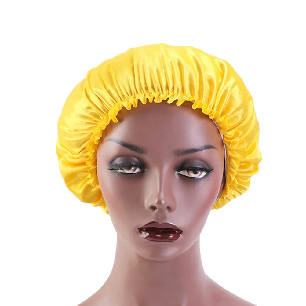 

2 Pcs Beauty Salon Has Sleeping Caps Hair Bonnet for Wrap Satin Hat Yellow Woman