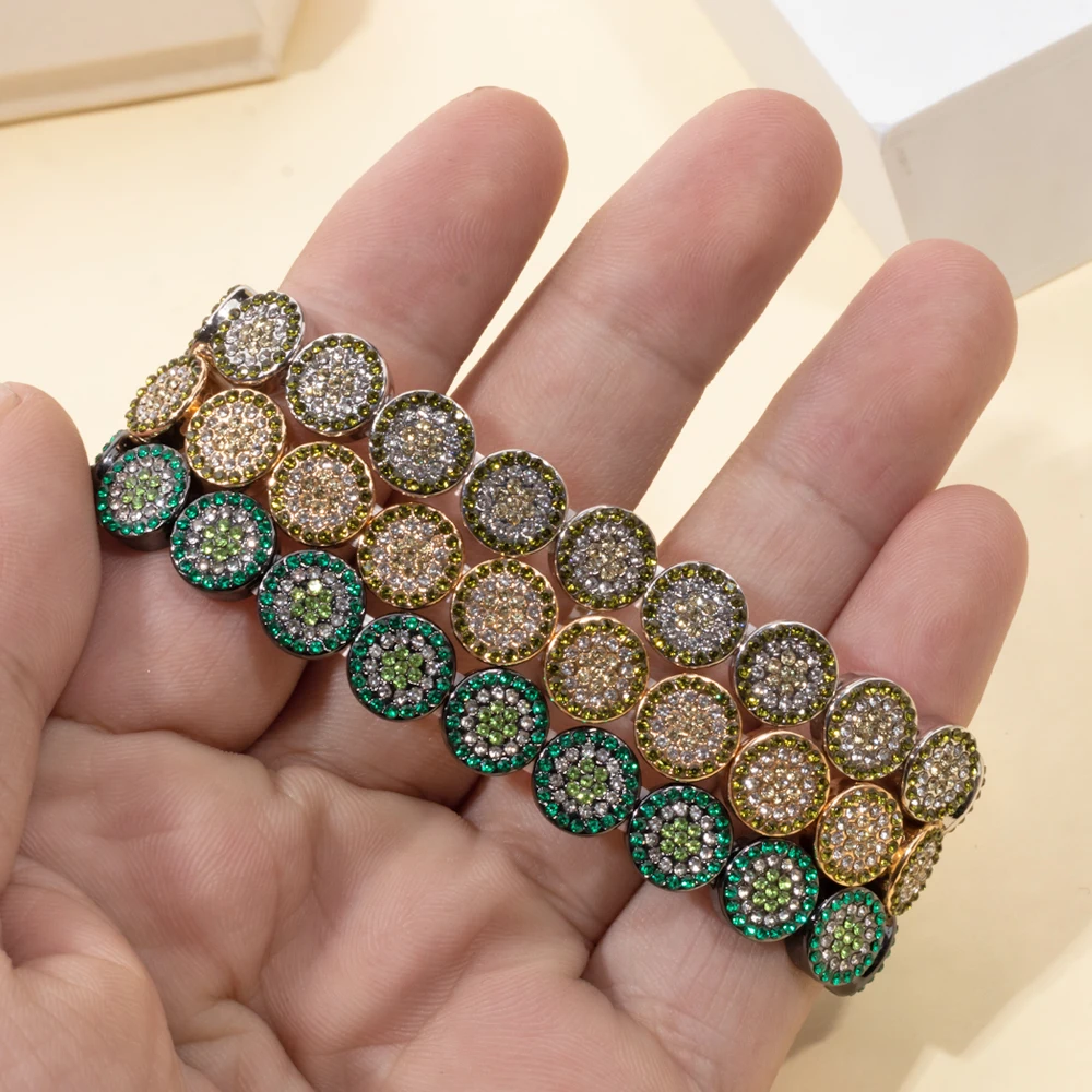 New Fashion Paved Enamel Bracelets For Women Gold Color Round Elastic Boho Bangle Hand Accessory