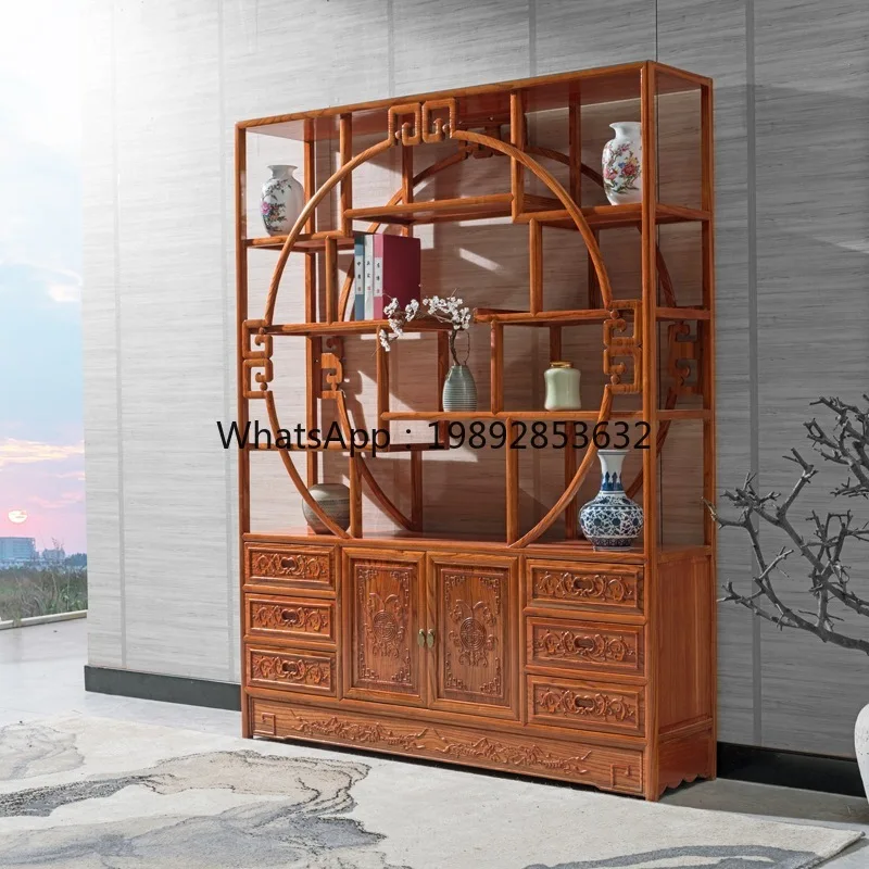 LYY Wooden  Multi-Treasure Cabinet Antique-Style Storage Rack Chinese Furniture Curio Cabinet Elm Wood Display Rack Antique