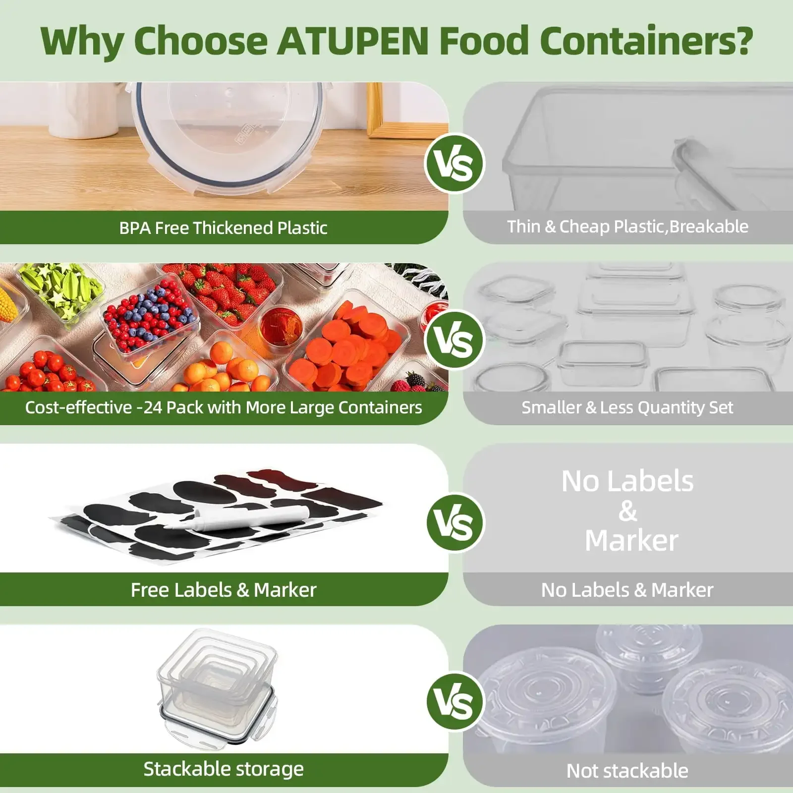 50 Pcs Food Storage Containers with Lids, Plastic Containers Kitchen Organizers and Storage(24 Containers + 24 Lids)