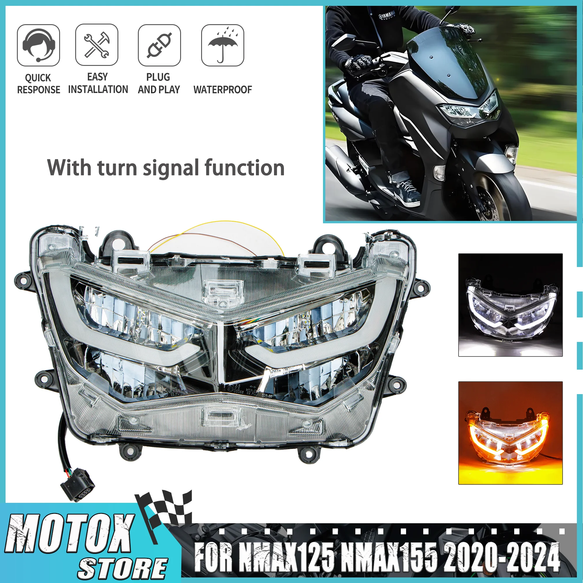 Fit For 2020 - 2024 YAMAHA NMAX125 NMAX155 21 22 23 NMAX 125 N-MAX 155 Headlight Latest Flowing Water Turn Signal LED Headlamp