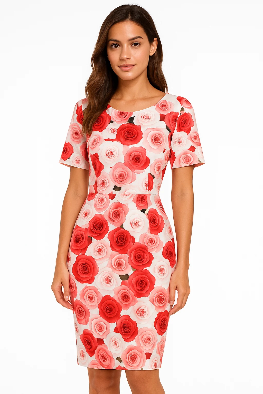 Elegant Rose Print Sheath Dress For Women Summer Floral Party Dresses 2025