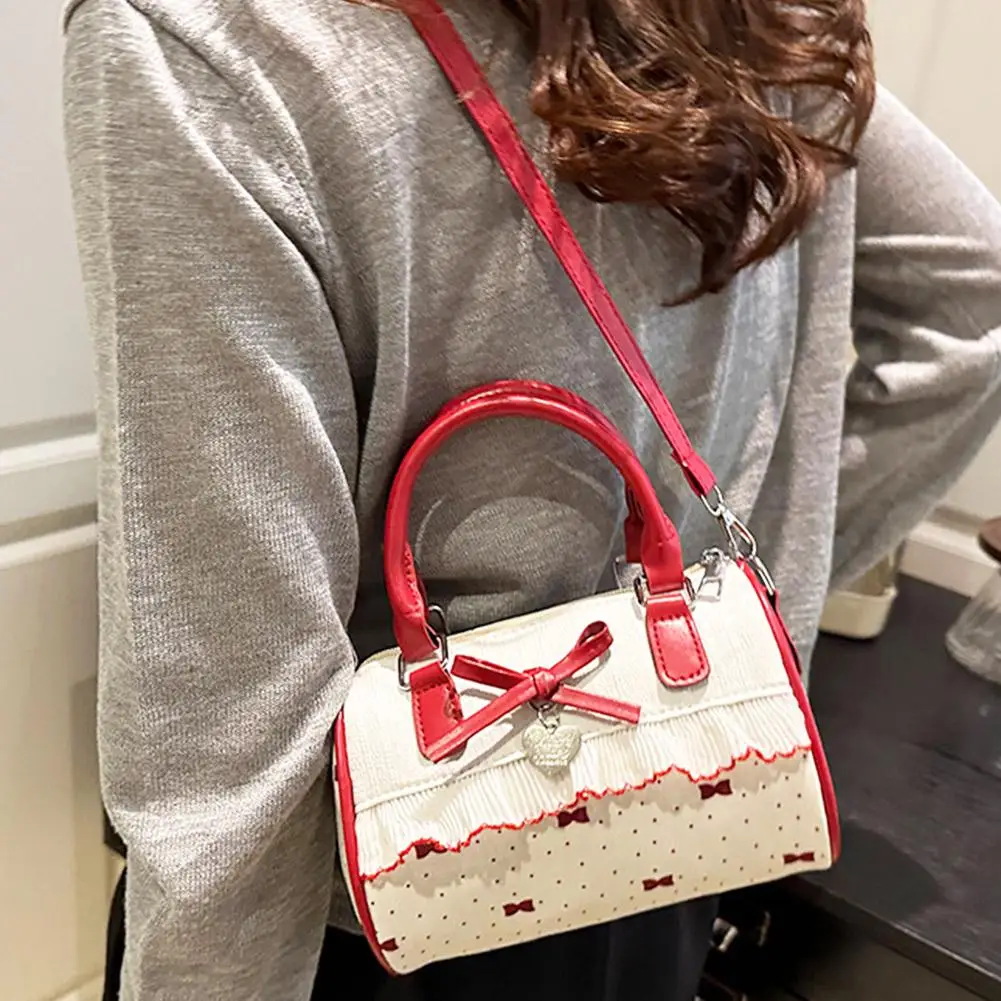 Cartoon Print Shoulder Bag Sweet Women Bow Underarm Bag Commuter Versatile Handbag Pleated Tote Bag Casual Practical Bag