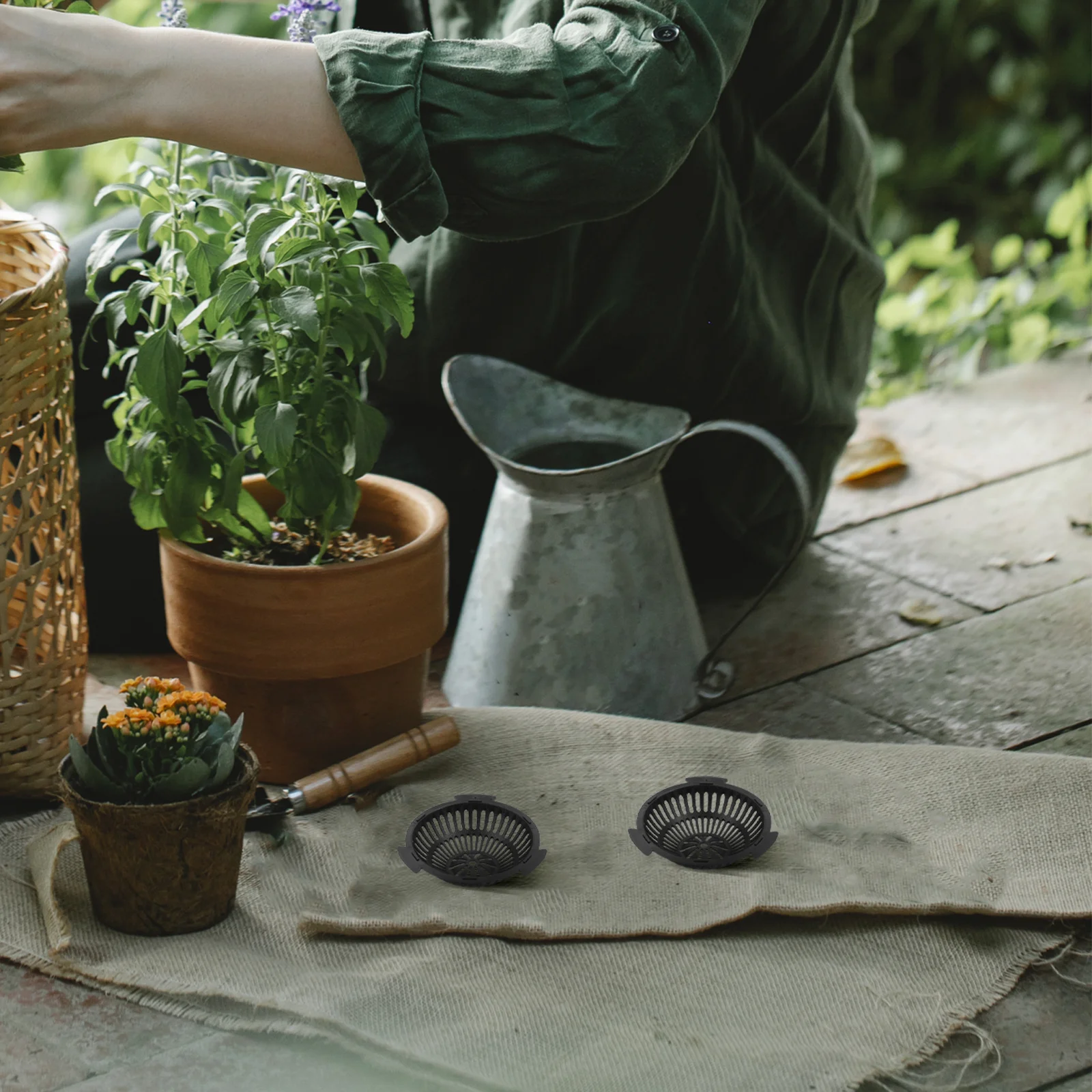 10 szt. Siatka drenażowa do doniczek w kształcie misy, zapobiegająca wyciekaniu gleby, mata siatkowa do kwietników, podkładka do bonsai, plastikowa baza filtrująca