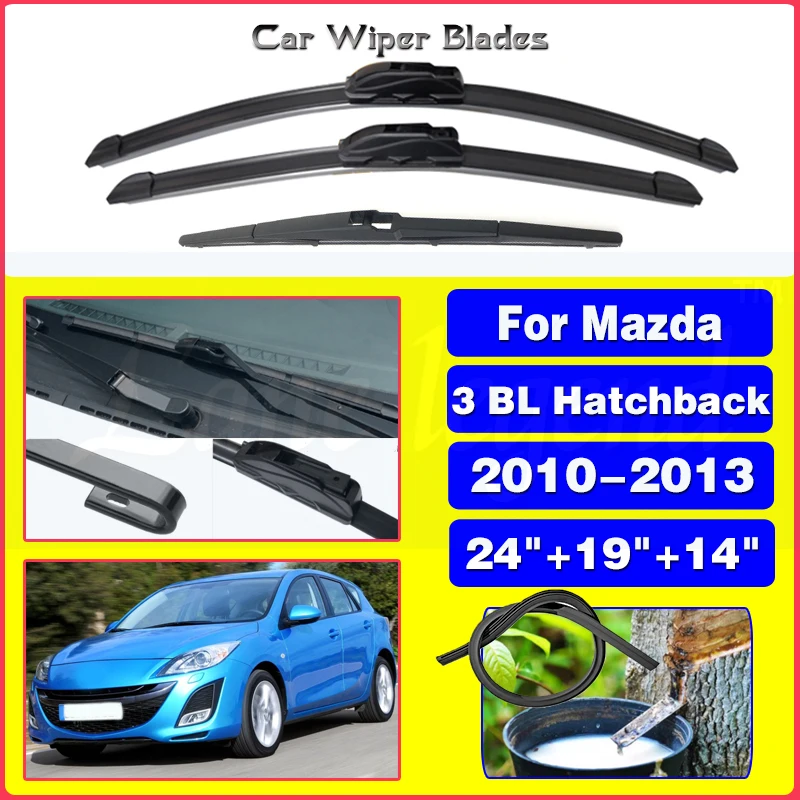 

For Mazda 3 BL Hatchback 2010-2013 Car Front Rear Wiper Blades Soft Rubber Windscreen Wipers Auto Windshield 24"19"14" 2011 2012