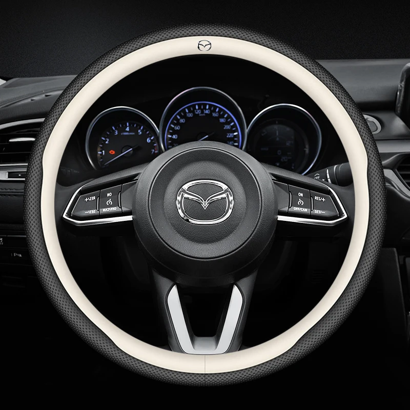 Carbon fiber Leathe Car Steering Wheel Cover For Mazda 3 5 6 SKYACTIV Axela Atenza CX30 CX5 CX8 CX9 MX5 RX8 RX7 BT50 Accessories
