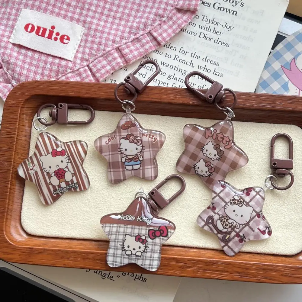 

clear beige HelloKitty keychain a sweet and girlish five-pointed star pendant and a cute best friend schoolbag accessory gift