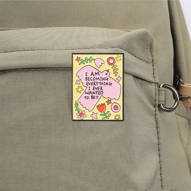Inspirierendes Zitat Emaille-Abzeichen-Set „Ich werde alles“ Rosa Vogel Blume Metall-Brosche Revers-Accessoire Geschenk für Studenten – Detail 2