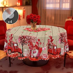 1 Piece Valentine's Day Round Tablecloth, 5 Sizes Available, Love Dwarf Wood Panel Pattern Tablecloth, Matching 4 Tablecloth Stickers, Edge Embossing Process, Valentine's Day Decoration, Spring Garden Tablecloth Decoration, Tablecloth for Daily Home Kitchen, Terrace, Valentine's Day Gift