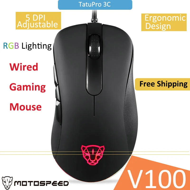 

Motospeed V100 Проводная игровая мышь с RGB-подсветкой, 5 DPI