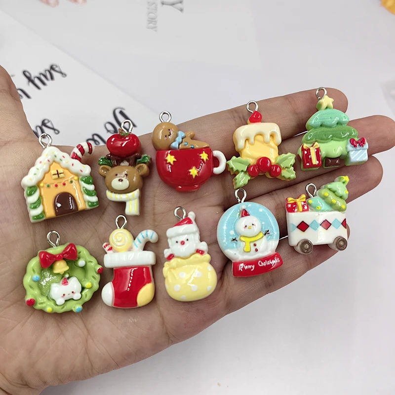 10pcs Christmas Charms For Jewelry Making Snowman House Tree Candle Deer Pendant For Keychain Earrings Making Crafts C1495