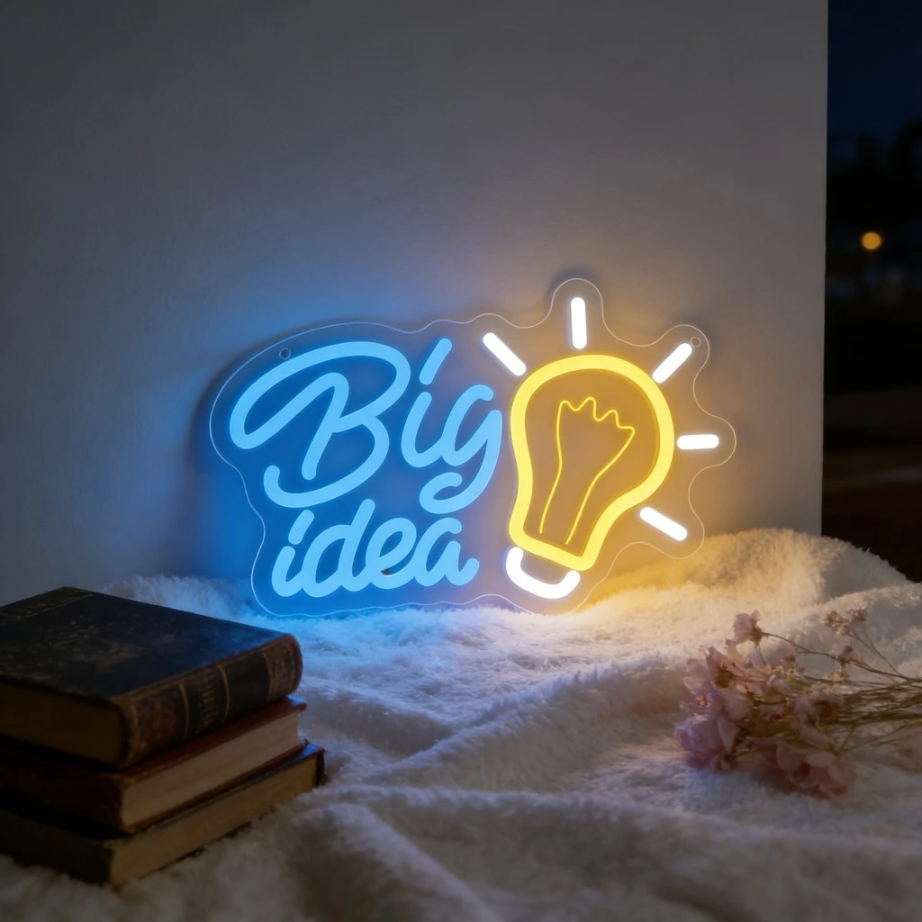 

Неоновая вывеска Big Idea Light Bulb: креативный вдохновляющий светодиодный настенный декор для дома, офиса, кабинета, мотивационная лампа, уникальный подарок