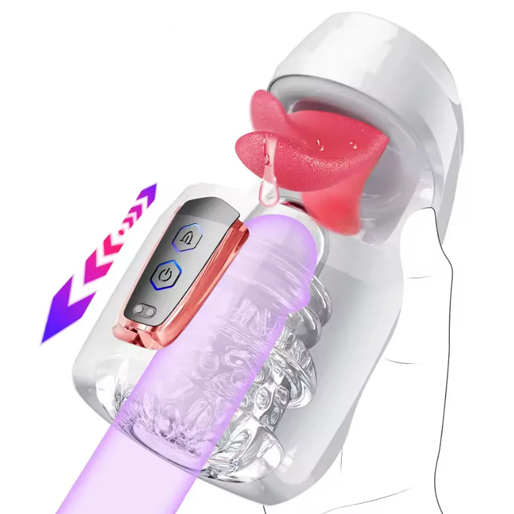 Tongue Licking Male Masturbator 10 Thrusting Blowjob Sex Machine Stroker for Training Stimulation Adult Sex Toy for Men Pleasure
