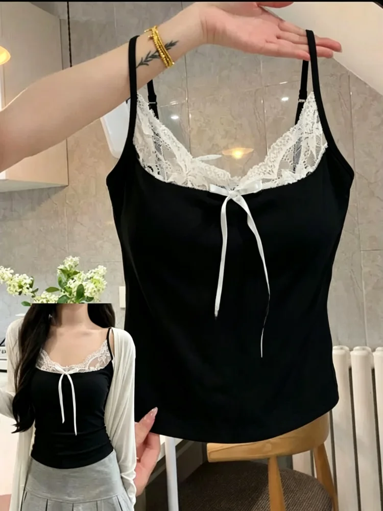 Lace Trim Camisole Tank Top Women's New Style plus Size Inner Wear Outer Wear Slim Fit Base Shirt Spring Summer Cotton 95%