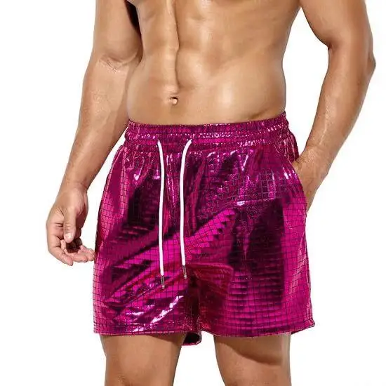 

New Men's Casual Bright Finish Plaid Shorts Beach Leisure Pants K2340P20 Comfortable Fit Large Size PU Material