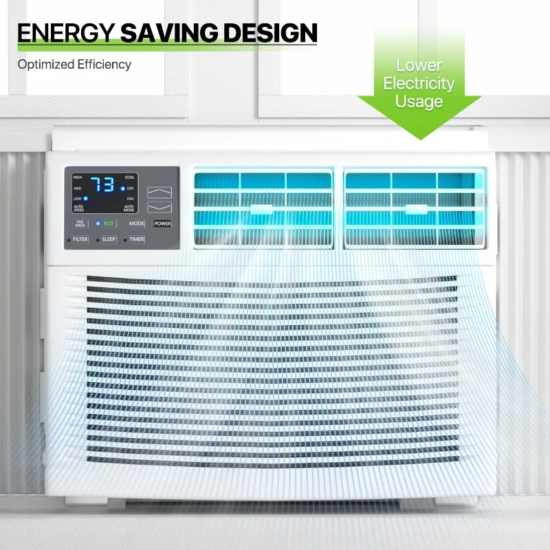 مكيف هواء نافذة Magshion 12000 BTU، جهاز تحكم عن بعد ومؤقت، يبرد غرف كبيرة تصل إلى 450 مربع. قدم، عملية هادئة