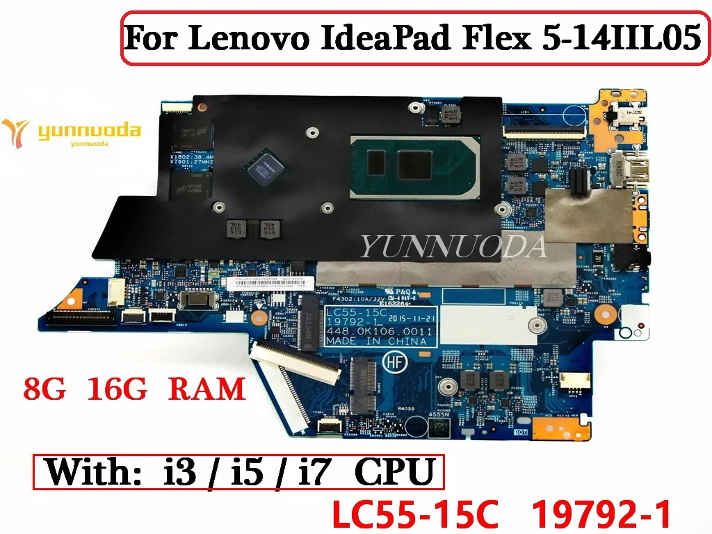 LC55-15C 19792-1 For Lenovo IdeaPad Flex 5-14IIL05  Laptop Motherboard with i3 i5 i7 10th Gen CPU 8GB 16GB RAM V2G Tested Good