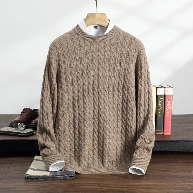 

Men' New 100%Cashmere Sweater Winter O-Neck Mat Pullovers Long Sleeve Loose Plus Size Base Shirt Thicken Casual Knit Tops