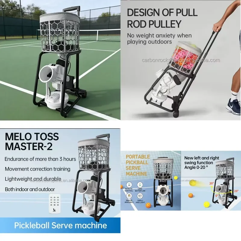 Portable Automatic Pickleball Ball Machine with Wheels Adjustable Speed Spin and Large Capacity Basket for Professional