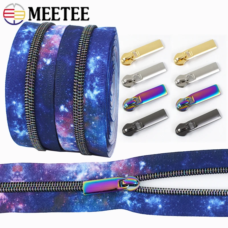 

2M Meetee 5# Galaxy Nylon Zippers Tape with Slider Bags Clothes Zip Pull Pocket Zipper Repair Kit Garment DIY Sewing Accessories