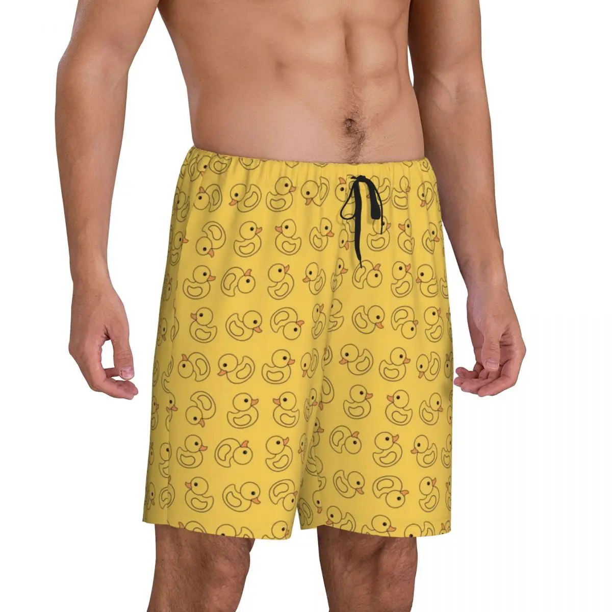 Custom Yellow Rubber Duck Pajama Bottoms Men Cartoon Animal Pets Lounge Sleep Shorts Drawstring Sleepwear Pjs with Pockets