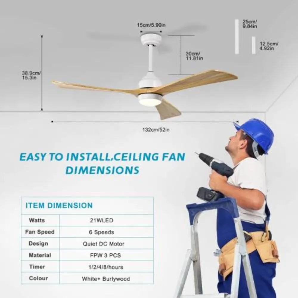 52 "ventilador de teto com controle remoto, sem luzes, moderno, reversível, DC Motor,3 lâminas, ventiladores de teto, aparelhos de refrigeração, ventiladores elétricos