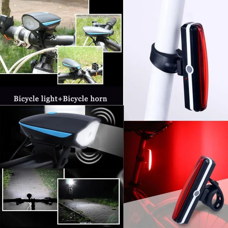 

2266 Warning Taillight Headlight Suit plus 7588usb Rechargeable Horn Light 300 Lumen Bicycle Headlight