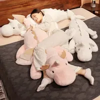 Cartoon Giant Flying Dragon White Pink Snow Dragon Plush Dinosaur Plushie Toy Soft Stuffed Animal Doll Big Sleep Pillow Kid Gift