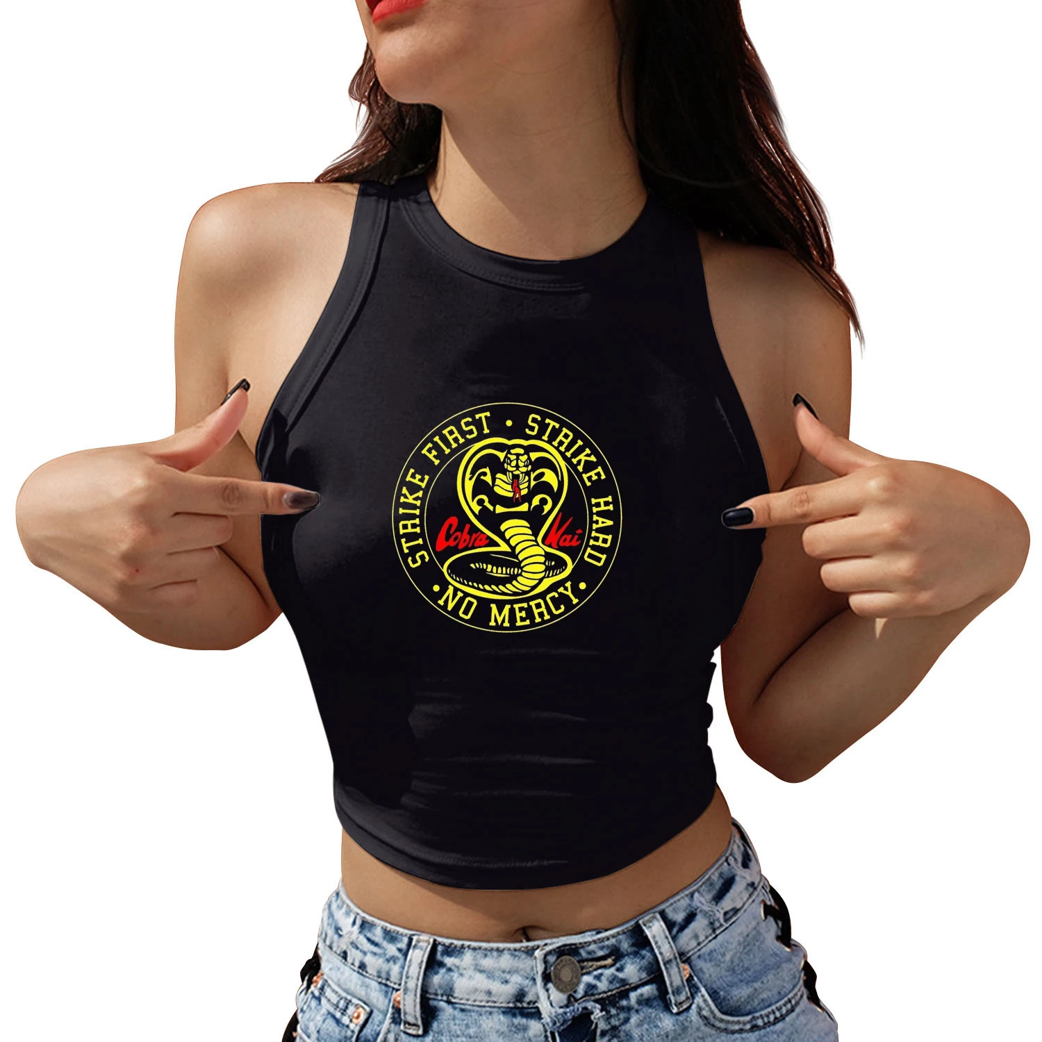 Animation Cobra Kai Women's Y2K Cool Sleeveless Round Neck Tank Top Graphic Print Short Vest Tee Cool Street Fashion Women Cloth