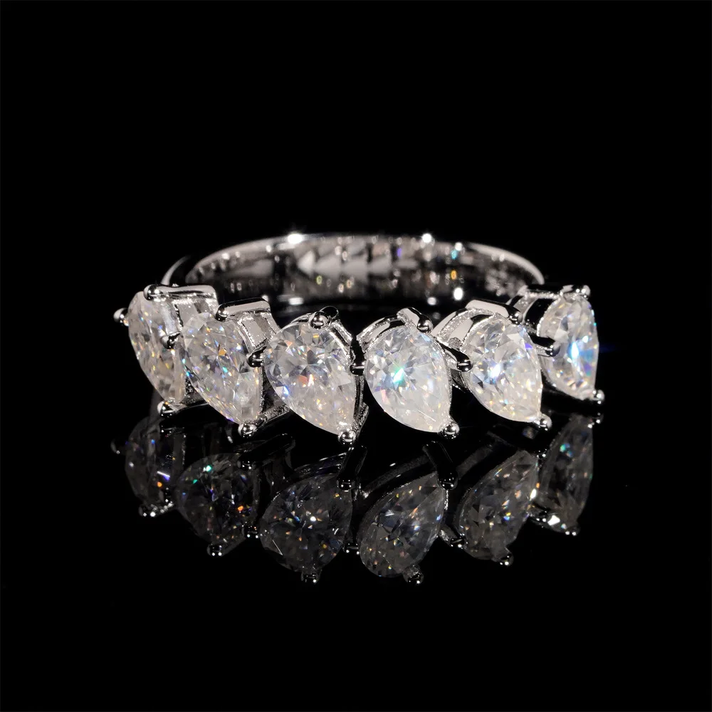 Cross border hot selling high-end D-color pear shaped 50 cent moissanite ring S925 silver personalized hip-hop style ring in Eur