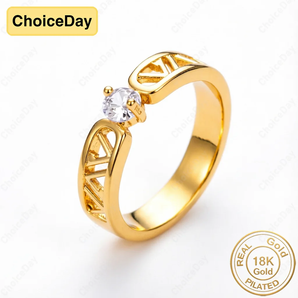 

18K Gold Plated Exquisite Roman Numeral Zirconia Ring - Stylish Women's Engagement Party Gift Jewelry Accessory