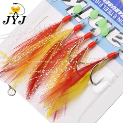 JYJ HOOK1/2/3/4/5  artifical sabiki rig string hook with red yellow feather , fishing sabiki rig hooks set for sardines pesca de