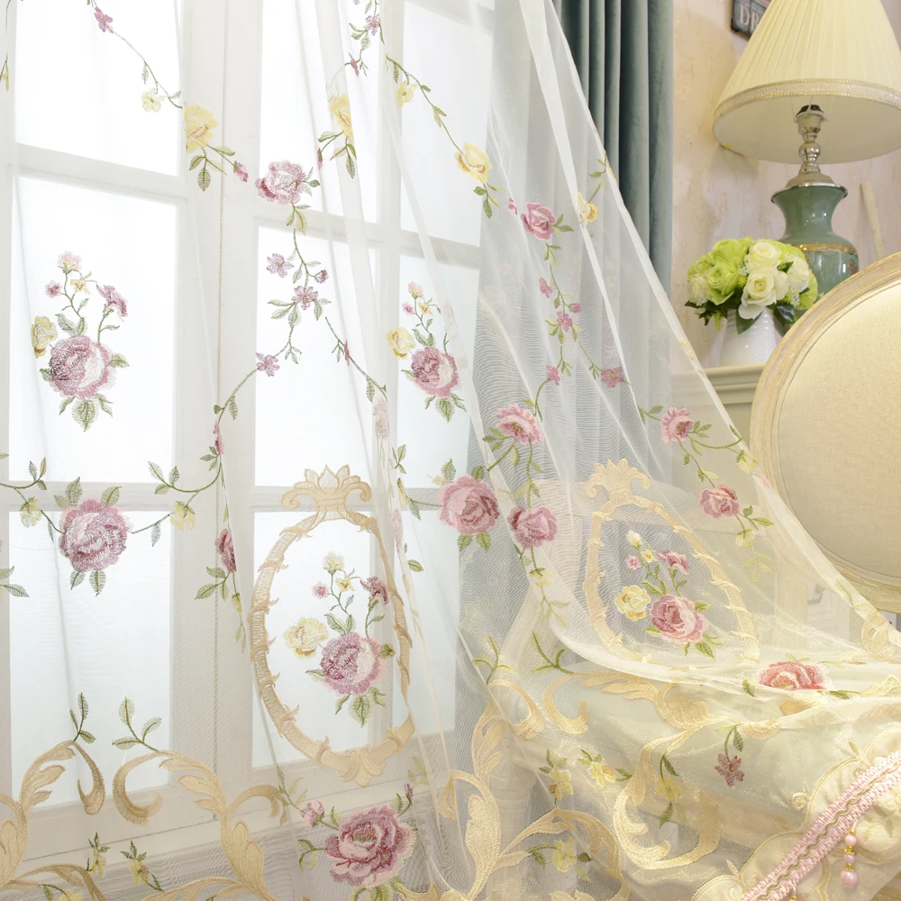 Francia Fényűzés Bársony ruhával curtains számára Hálószoba virágos Hímzés Tüll számára Eleven szoba Szegélykő számára Nyárilak haza dekorációs Szokás