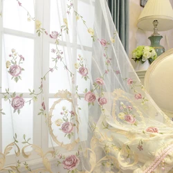 French Luxury Velvet Cloth Curtains For Bedroom Flower Embroidery Tulle For Living Room Valance For Villa Home Decoration Custom