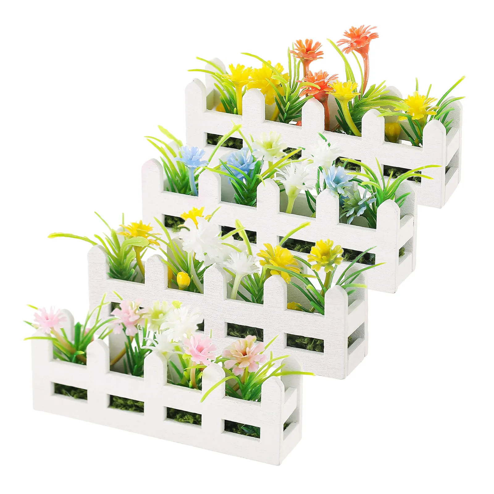 

4Pcs Miniature Fence for Dollhouse Wooden Garden Mini Fencing Artificial Simulation Plant Decoration Balcony Window Box Greenery