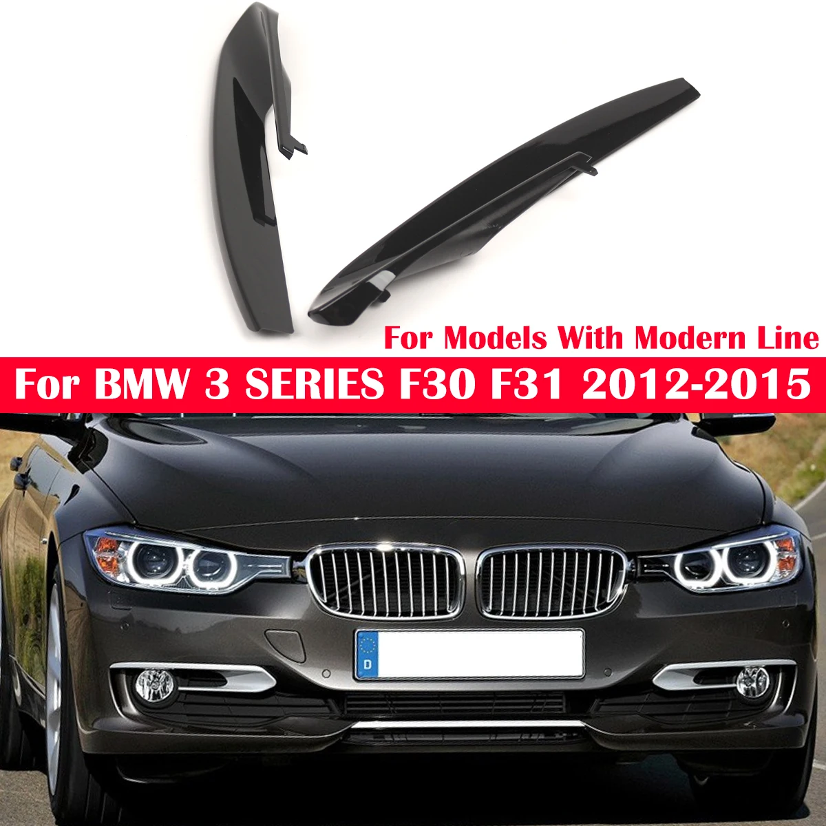 

2PCS Gloss Black Front Bumper Fog Light Bezel Frame Cover Trim Set For 2012-2015 BMW 3 SERIES F30 F31 (Pre-LCI) With Modern Line
