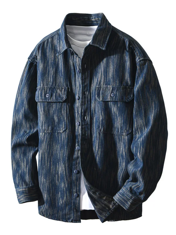 

Trendy Workwear Men's Denim irt with ket Zebra Print Design Long Sve Autumn New Sle Casual Faion Outerwear