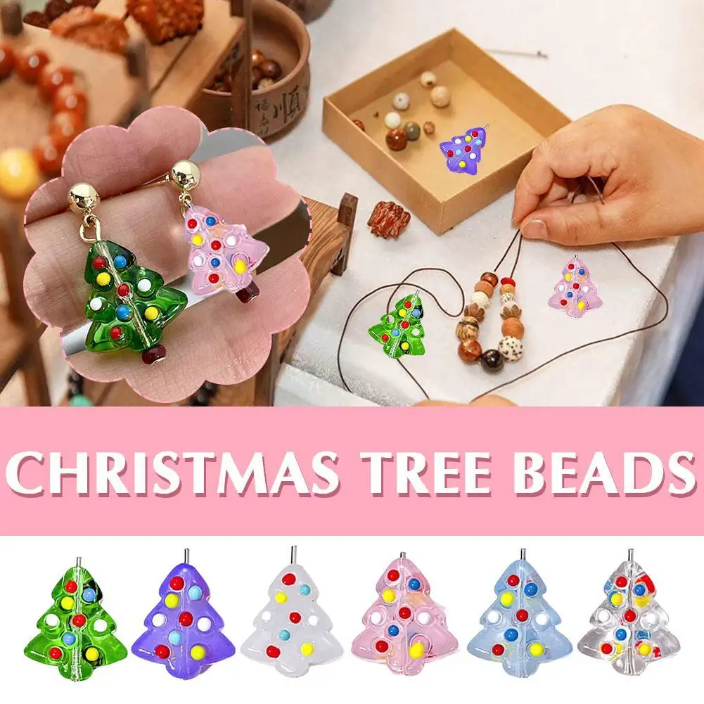 6/24Pcs Christmas Tree Glass Beads Christmas Theme Handmade Lampwork Bumpy Beads for DIY Earring Bracelet Craft Jewelry Making