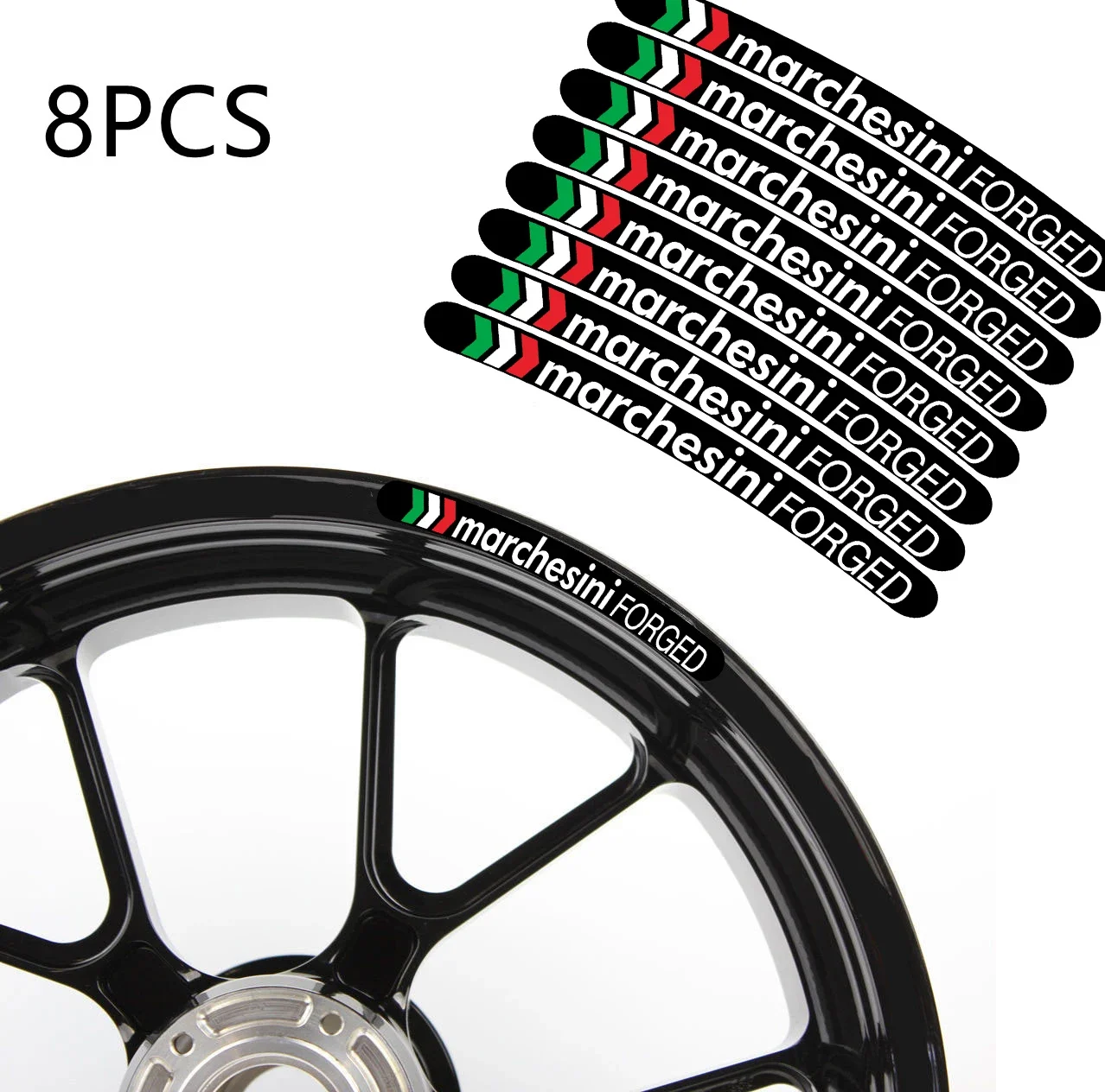 8Pcs Marchesini FORGET Motorcycle Stickers Wheel Rim Decals Set Laminated For Ducati Aprilia RC8 848 1098 1198