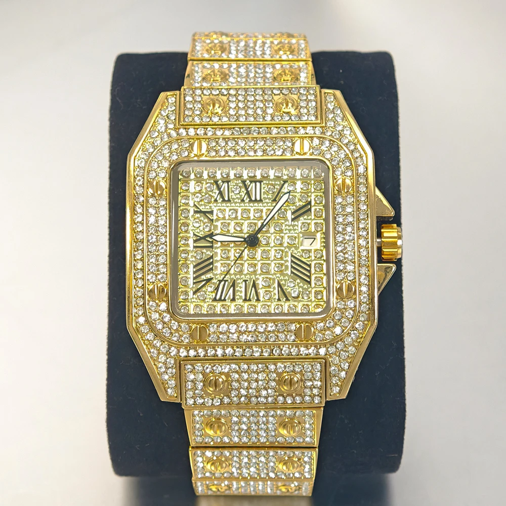 

Hot Sale Luxury Gold Watch For Man Brand UNIGUET Fashion Waterproof Quartz Wrist Watch Men Hip Hop Diamond Jewelry Reloj Hombre