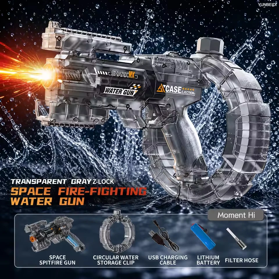 Space Electric Water Gun Energy Ring Burst Transformation LED Lights Large Capacity Full Auto Continuous Fire Squirt Gun Toy