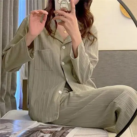 Latest Spring Autumn Pajamas Women Thin Sweet Nightdress Cute Lace Edge Sleepwear Long Sleeve Square Collar Casual Home Wear Set