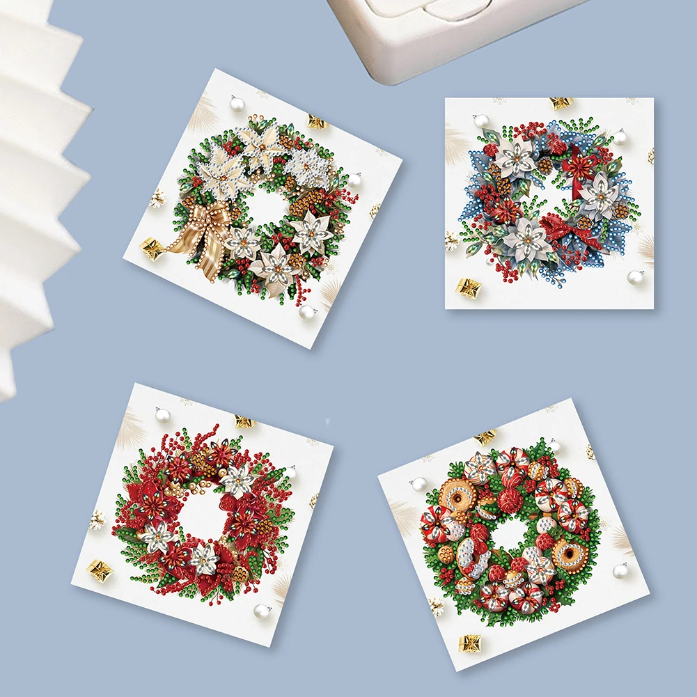 ﻿ 6PCS DIY Diamond Painting Greeting Card New 2024 Christmas Tree Festival Card Folded Daily Wish Cards Gifts for Family Friends